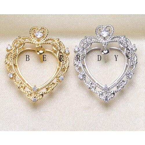 Heart Shape Pendant Base Mountings Findings Jewelry Settings Mounts Accessories Parts for Pearls Beads Crystal Agate Coral Jade