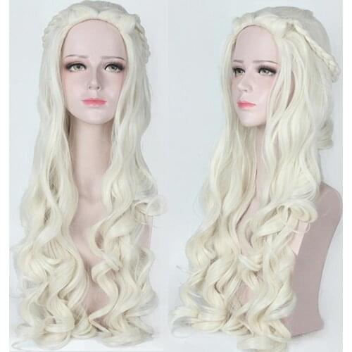 Alice in Wonderland White Queen Cosplay Wig Blonde Wavy Long Braid Synthetic Hair Heat Resistance Fiber Party Hat+Free Wig Cap