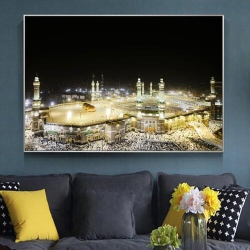Islamic Mecca Mosque Night Hajj Pilgrimage Canvas Painting On Wall Decor Poster And Prints Religion Picture For Muslim Home