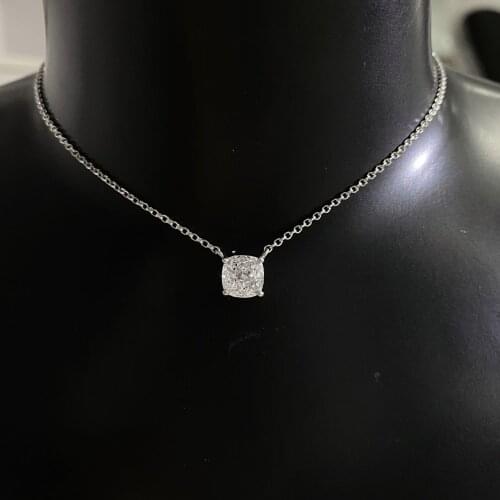 Real 925 Sterling Silver 7*7MM Simulated Moissanite Diamond Pendant Necklaces For Women Wedding Valentines Day Gift