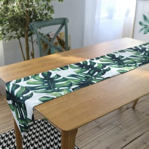 Polyester-Cotton Print Monstera Deliciosa Leaf Green Leaf Table Runner Placemat Table Cloth Home Decor