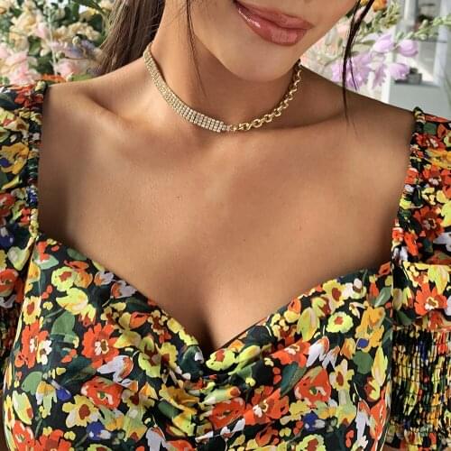 Luxury Crystal Rhinestone Choker Necklace For Women Gold Color Cuban Link Chain Punk Gothic Chokers Neckless bijoux femme 2020