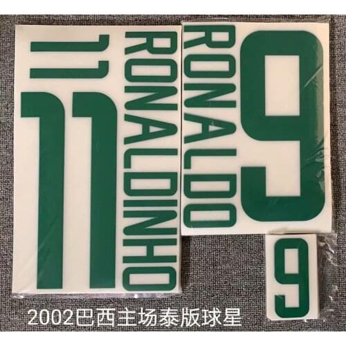 Super A Vinyl material Retro 2002 World cup Brazil ronaldinho ronaldo Name and number Hot stamping Patch Badges