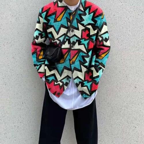Geometric Color Printed Sweater Coat Casual Men Sweatercoat Tricot Knitted Sweater Casaco Masculino Hombre Cardigan Sweater