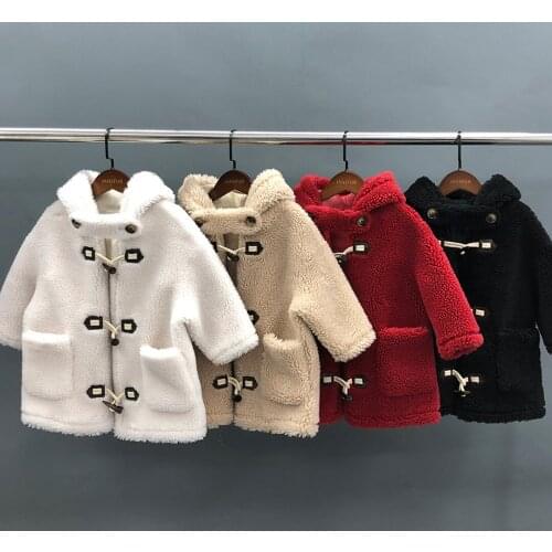 Warm Shearling Kids Fleece Coat New Fashion Children Winter Teddy Jacket Hooded Sheep Fur Wool Coat