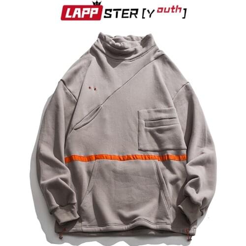 LAPPSTER-Youth Men Pocket Stand-up Collar Hoodies 2021 Mens Harajuku Korean Fashions Hoodies Japanese Streetwear Sweatshirts