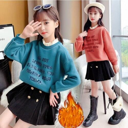 Girls' Hoodies Sweatshirts Kids Outwear 2021 Charming Velvet Thicken Warm Winter Autumn Cotton Fleece Outdoor Childrens Clothin