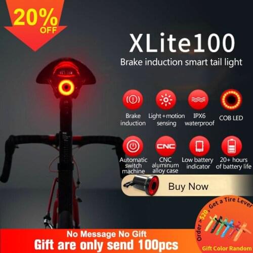 Bicycle Flashlight xlite100 Bike Rear Light Auto Start/Stop Brake Sensing IPX6 Waterproof LED Charging Cycling Taillight