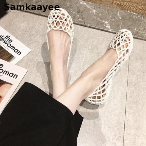 Size 35-40 Womens Sandals Summer Female Jelly Shoes Slip-On Clogs Mujer Solid Hollow Flats Soft Bottom Breathable Zapatos y13