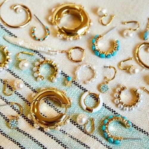 LUNA CHIAO 2020 Spring Summer Trendy Pearl Enamel Huggie Hoops Earrings No Piercing Ear Cuffs for Women