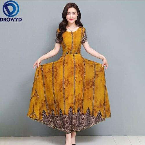 2021 Summer Beach Blue Maxi Dress Vintage lace Dress Elegant Women Short Sleeve Printed o-neck Boho Long Party Dresses Vestidos