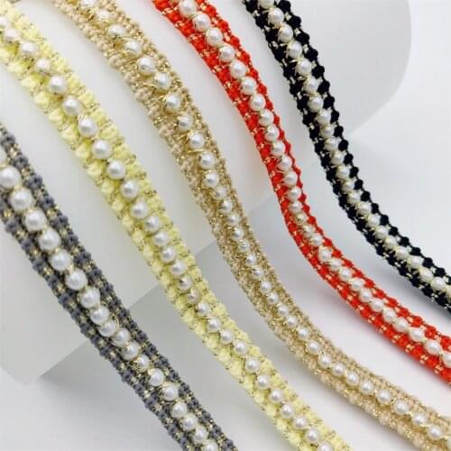 Pearl Beaded Lace Trim 1cm Width Lace Ribbon Fabric Clothes Decoration Wedding Dress Collar Sleeve Lace Applique DIY Crafts