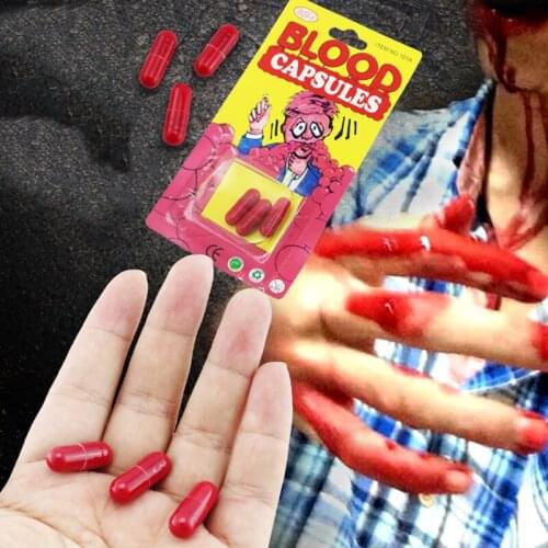 3Pcs/Box Halloween Fake Blood Pills Red Capsules Cosplay Party Horror Bleeding Funny Props Safety Fools Joke Horror Prank