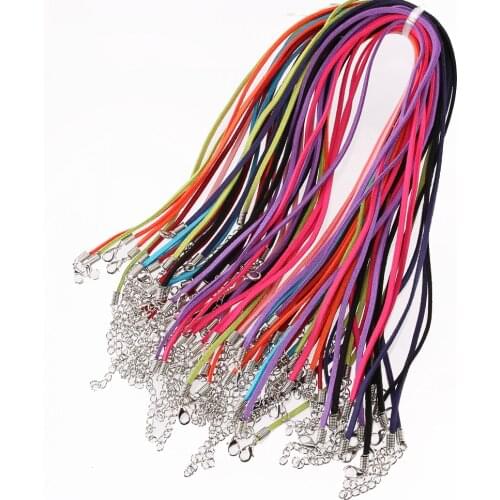 50pcs 10Colors Suede Leather Chains Pendant Necklace Rope Charms Findings Lobster Clasp String Cord 2.5mm 18-20inch