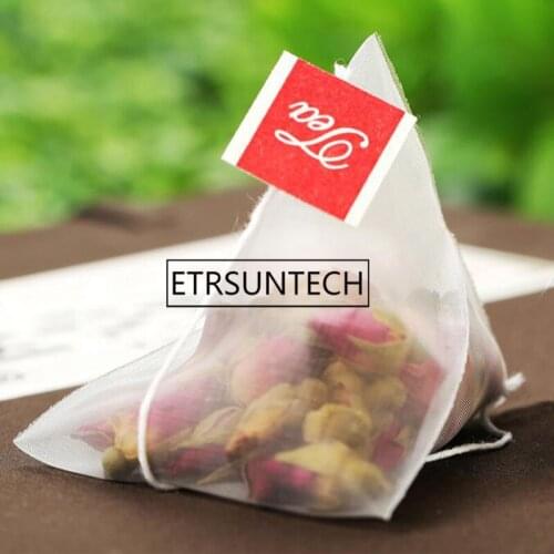 5000pcs 6.5*8cm Pyramid Tea Bag Filters Nylon TeaBag Single String With Label Transparent Empty Tea Bags