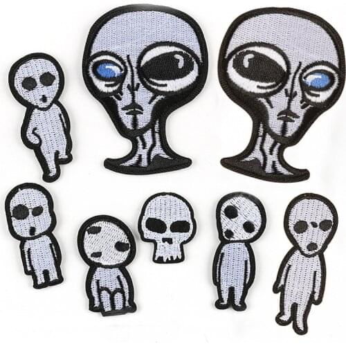 8 pcs Street Fashion Black and white cartoon alien Embroidered patch DIY clothes patch sew ironing Bag hat accessories patches