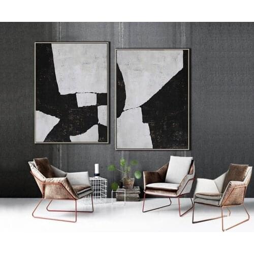 Abstract Painting Wall Art Geometric Painting Large Paintings On Canvas Black And White Set Of 2 Painting Home Decor