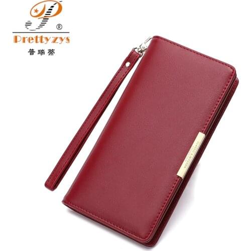 Brand Zipper Hasp High Capacity Wrist Strap Solid Wallet Female Multi-Card PU Leather Fashion Phone Bag Long Purse Card Holder