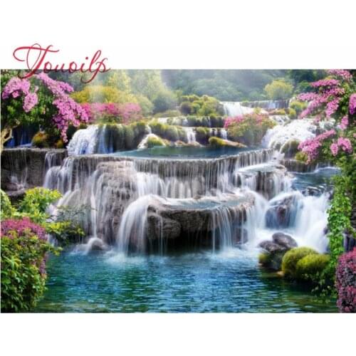 Bricolage diamant peinture mur autocollant plein carré perceuse cascade fleur paysage naturel point de croix décor maison broder