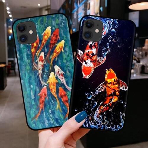 Watercolor Art Koi Fish Phone Case For Coque iPhone X XR XS 11 Pro Max 8 7 6 6S Plus SE 2020 Cover Black Silicone Cases Shell