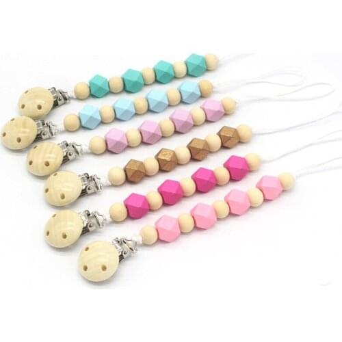 Baby Pacifier Clip Chain Wooden Bead Dummy Clip Holder Candy Cute Pacifier Clips Soother Chains Baby Teething Toy for Baby Chew
