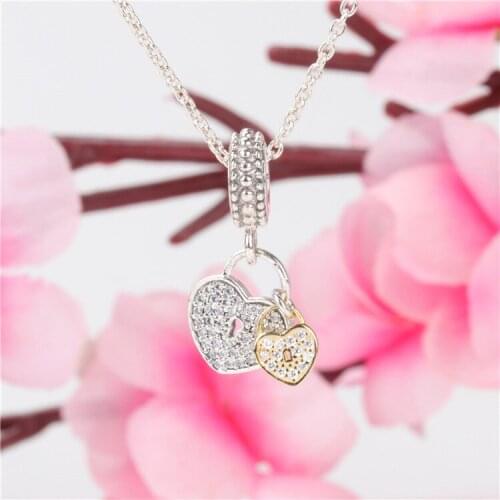 S925 Sterling Silver Creative Love Lock Pendant Heart-shaped Beads Fit Original Charms Necklace