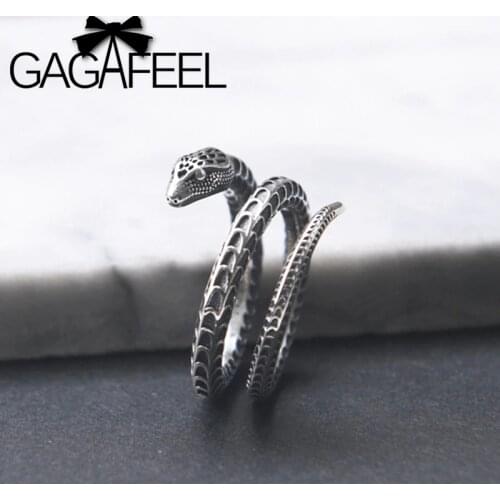 GAGAFEEL Vintage Silver Ring Jewelry S925 Silver Snake Adjustable Ring Creative Design Couple Hip-hop Holiday Fashion Gift