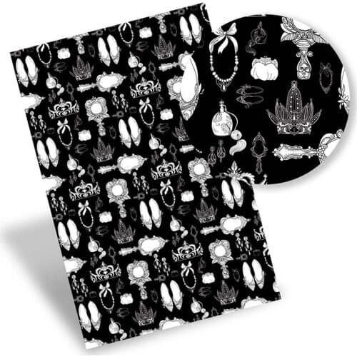 Faux Synthetic Leather Fabric Sheets Printed Vinyl Fabric Cartoon Princess Crown For DIY Bows Craft Handbag Materials 22*30cm/pc