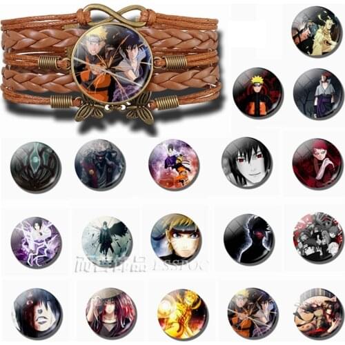 Fashion Japanese Anime Bronze Leather Woven Bracelet Glass Dome Cabochon Jewelry men Anime Bangle Accessories Gifts