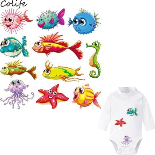 Set Of Ocean Animals Iron Patches For Clothing Clothes Decoration Diy Accessory Print On T-Shirt Washable New Design Sticker Pat