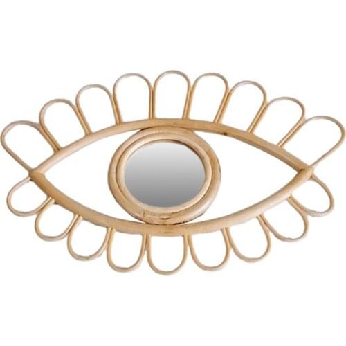 Wall Mirror Handmade Rattan Art Decoration Eye Shaped Makeup Mirror Dressing Bathroom Wall Hanging Mirror Photography Prop