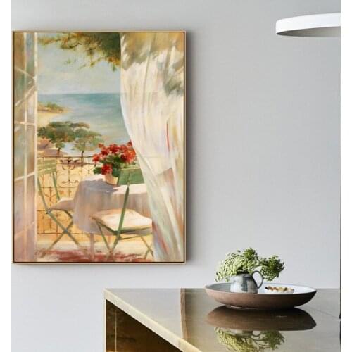 Tropical Landscape Wall Posters Sea Balcony Canvas Print Modern Wall Art Aesthetic Room Home Decor Interior Decorative Paintings