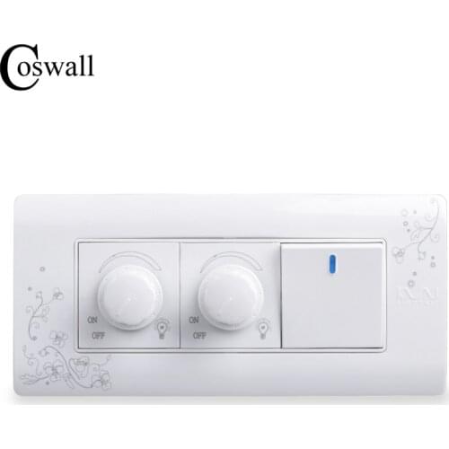 COSWALL Luxury Wall Switch Double Dimmer Regulator 300W Maximum 1 Gang 2 Way Light Switch 149mm*70mm AC 110~250V
