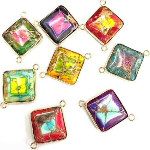 Natural Stone Semi-precious Stone Imperial Stone Connector 27x35mm Two-hole Exquisite Pendant DIY Handmade Necklace Accessories