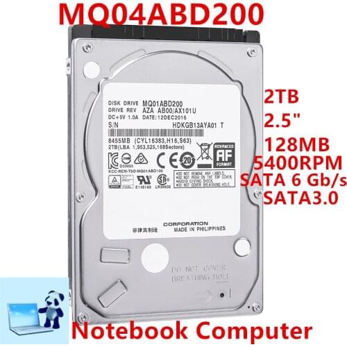 New HDD For Toshiba Brand 2TB 2.5" SATA 6 Gb/s 128MB 5400RPM For Internal Hard Disk For Laptop Hard Drive For MQ04ABD200