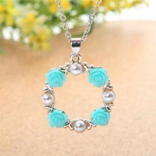 Blue white violet rose resin necklace flower charm round necklace chain necklace classic chocker women accessories jewelry 004
