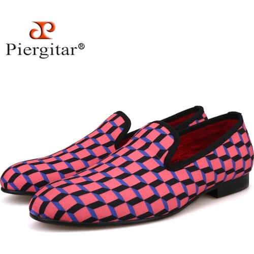 Piergitar New Arrival Handcrafted Multi-Colors 3D Print Check Mens Casual Canvas Shoes Loafer For Daily, Wedding and Party