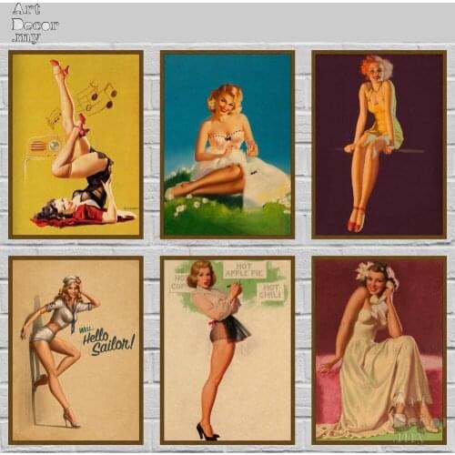 American Beauty Pinup Girl Retro Kraft Paper Movie Poster For Home Art Decoration Posters