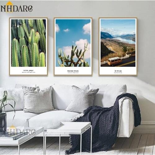 Nordic Scenery Cactus Travel Nice Sofa Background Posters and Prints Canvas Painting Wall Pictures For Living Room Home Decor