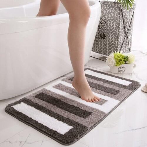 Striped Soft Flocking Floor Mat Household Bathroom Bathtub Water Absorbent Foot Pad Living Room Bedroom Anti-Slip Entrance Rugs