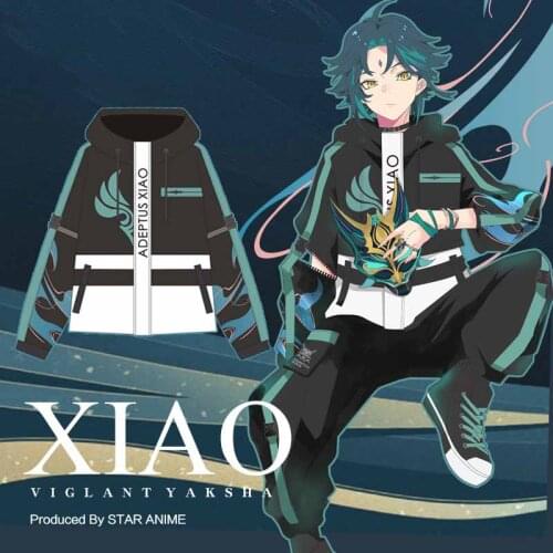 Anime Game Genshin Impact Xiao Casual Hooded Coat Cosplay Men Women Student Autumn Winter Fashion Loose Long Pants Jacket Tops