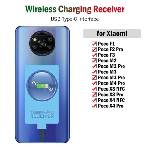 Qi Wireless Charging Receiver for Xiaomi Pocophone POCO F1 F2 F3 M2 M3 X2 X3 Pro X3 NFC Type-C Charger Adapter USB C Connector