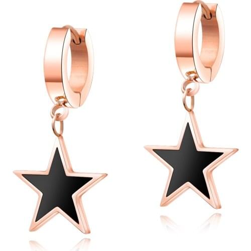 Korean style fivepointed star earrings simple titanium steel plated rose gold earrings exquisite girl earrings ear jewelry