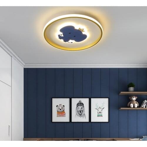 Nordic Childlike Golden Round Ceiling Lamp Crown Elephant Bear Dolphin Patterns for Childrens Bedroom Living Room Study