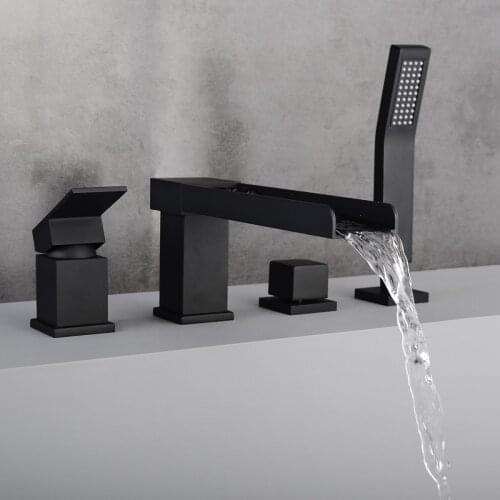 Bathtub Faucet Bath Tub Cold And Hot Mixer Deck Mounted Tub Split Body Black Bathroom Brass Faucets Mixer Tap