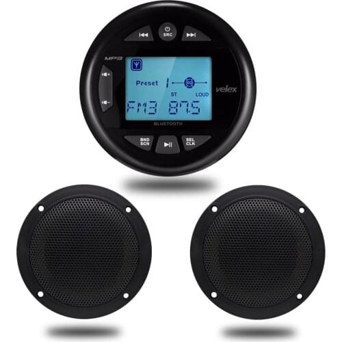 Waterproof Bluetooth Marine Stereo Digital Media Audio Receiver with MP3 Player Radio+ 4 Inch Marine Boat Motorcycle Speaker