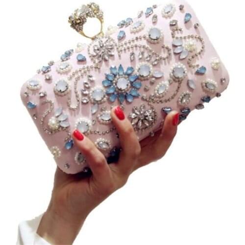 2020 top quality women beads evening bags diamond ring clutch purse luxury flowers party bags drop shipping MN1284