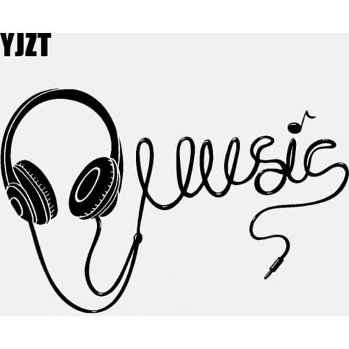 YJZT 15.8CM*10.3CM Music Headphones Earphones Rock Pop Vinly Black/Silver Car Sticker C22-0612