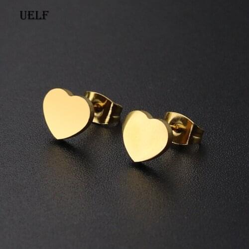 Uelf Personality intertwined love allergy all-match sweety heart-shaped Silver Gold Color Stud Earrings For Girls Brincos