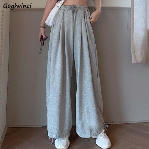 Wide-leg Baggy Pants Women Bodybuilding High Waist Lace-up Sweatpants Ankle-length Leisure Simple Outwear Harajuku Comfortable